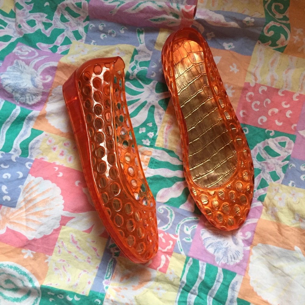 Orange jelly flats size 8